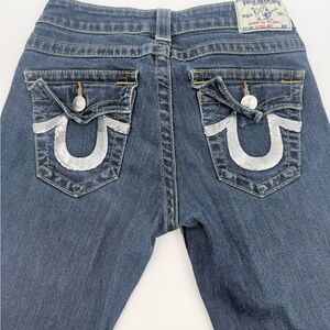 True Religion Jeans Womens 27 Dark Blue Wash Denim Hi Rise Boot Sequins